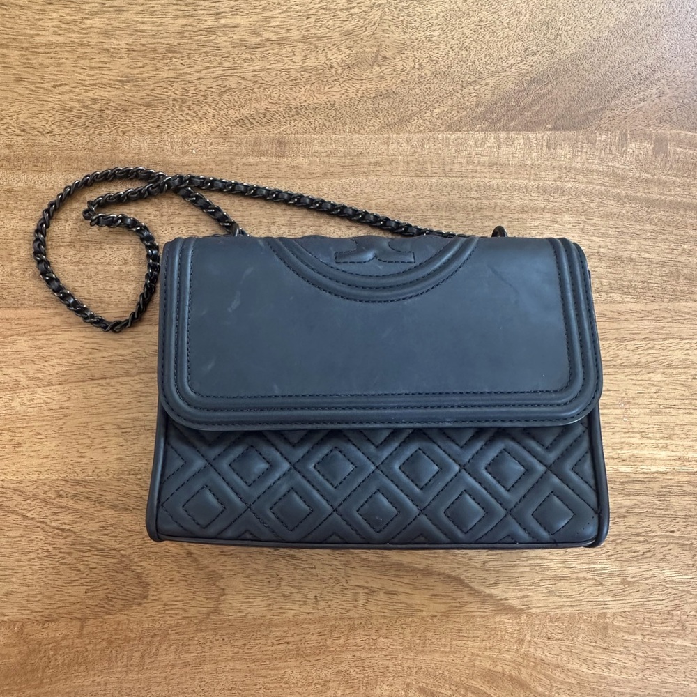 TORY BURCH Fleming Matte Black Quilted Crossbody Small